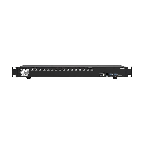Tripp Lite 16-Port 4K HDMI KVM Switch, 2 USB 3.2 Peripheral Sharing for Keyboard & Mouse, 4K @ 60 Hz - Windows, Mac and Linux Compatible - 1U Rack-Mount, 3-Year Warranty (B024-H4U16) HDMI 16-Ports