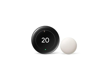 Google Nest Learning Thermostat (4th Gen) with Nest Temperature Sensor (2nd Gen) - Energy Saving Smart Thermostat with Adaptive Eco - Works with Alexa and Google Home App - Polished Obsidian Grey