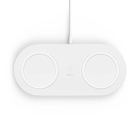 Belkin Quick Charge Dual Wireless Charging Pad - 10W Qi-Certified Charger Pad for iPhone, Samsung, Apple Airpods & More - Charge While Listening to Music, Streaming Videos, & Video Calls - White white 10W Dual Pad Charger Pad