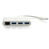 C2G USB Adapter, USB Hub, Ethernet Adapter with Power, 3 Port, White, Cables to Go 29746 White 3-Port