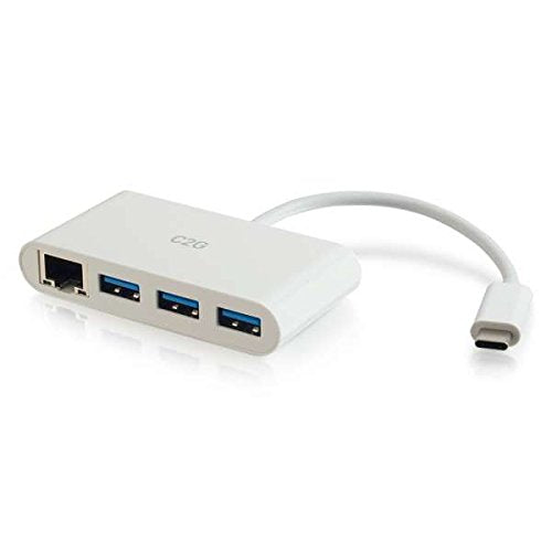 C2G USB Adapter, USB Hub, Ethernet Adapter with Power, 3 Port, White, Cables to Go 29746 White 3-Port
