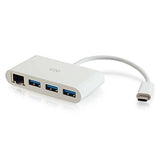 C2G USB Adapter, USB Hub, Ethernet Adapter with Power, 3 Port, White, Cables to Go 29746 White 3-Port