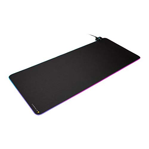 Corsair MM700 RGB Extended Cloth Gaming Mouse Pad (Dynamic 360° Three-Zone RGB Lighting, Expansive 930 mm x 400 mm Surface, Two Port USB Hub, 4 mm-Thick Rubber Construction) Black 15.8L x 36.6W inches
