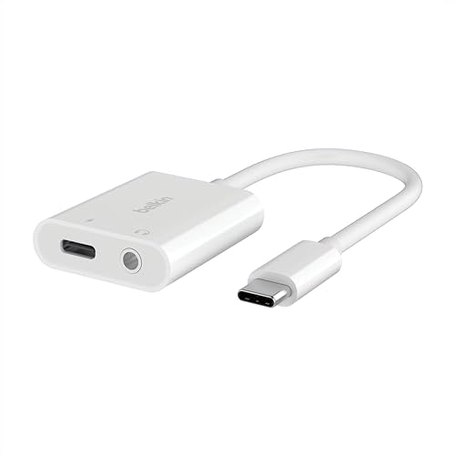 Belkin Rockstar™ 3.5mm Audio with USB-C Charge Adaptor Included, USB-C Audio Adaptor Compatible with iPad Pro, Galaxy, Note, Google Pixel, LG G6, Sony Xperia, OnePlus and More - White 3.5MM Audio + USB-C Charge White