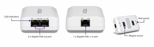 TRENDnet 2-Port Gigabit PoE++ Extender, 1 x Gigabit PoE++ in Port, 2 x Gigabit PoE Out Ports, Extends 100m (328 ft) Up to 200m (656 ft), Daisy Chain 4 Units for up to 500m (1640 ft), Black, TPE-BE200