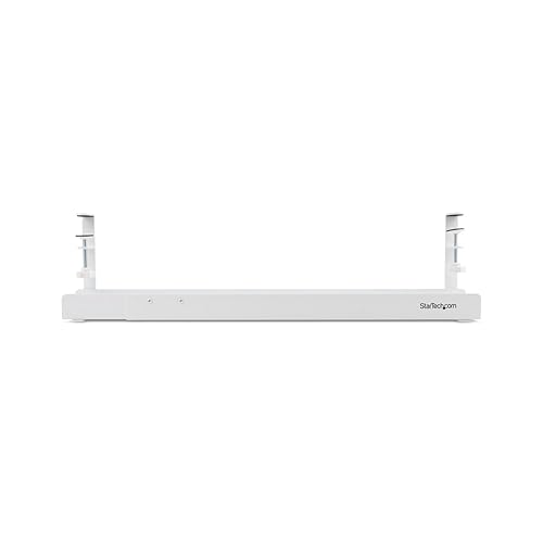 StarTech.com Under Desk Cable Management Tray, Length Adjustable, Clamp-On Installation, No Drilling Required, White White Adjustable Width