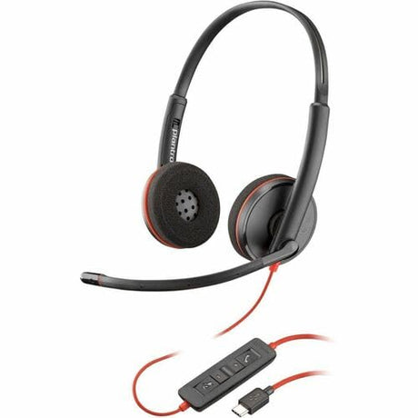 HP Poly Blackwire C3220 Headset - Stereo - USB Type C - Wired - 32 Ohm - 20 Hz - 20 kHz - Over-The-Head, Over-The-Ear - Binaural - Supra-aural - 5.20 ft Cable - Noise Cancelling Microphone - Black