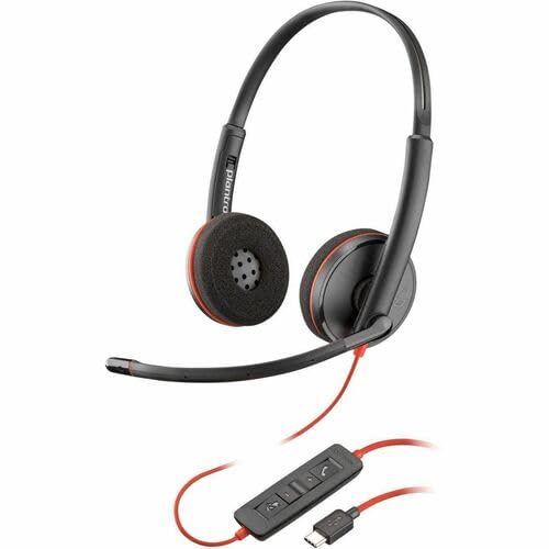 HP Poly Blackwire C3220 Headset - Stereo - USB Type C - Wired - 32 Ohm - 20 Hz - 20 kHz - Over-The-Head, Over-The-Ear - Binaural - Supra-aural - 5.20 ft Cable - Noise Cancelling Microphone - Black