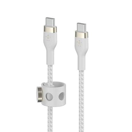 Belkin BoostCharge Pro Flex Braided USB-C to USB-C Charger Cable (2M/6.6FT), USB-IF Certified Power Delivery PD Fast Charging Cable for iPhone 15 Series, MacBook Pro, iPad Pro, Galaxy S23, S22 - White 6.6 ft Cable White