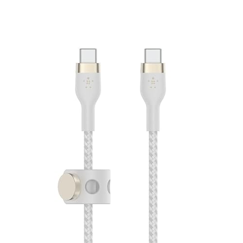 Belkin BoostCharge Pro Flex Braided USB-C to USB-C Charger Cable (2M/6.6FT), USB-IF Certified Power Delivery PD Fast Charging Cable for iPhone 15 Series, MacBook Pro, iPad Pro, Galaxy S23, S22 - White 6.6 ft Cable White