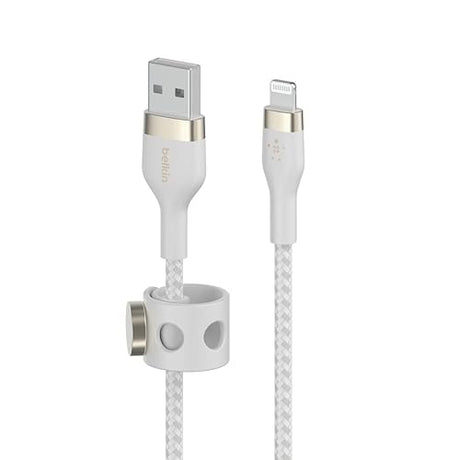 Belkin BoostCharge Pro Flex Braided USB Type A to Lightning Cable (3M/10FT), MFi Certified Charging Cable for iPhone 14, 13, 12, 11, Pro, Max, Mini, SE, iPad and More - White