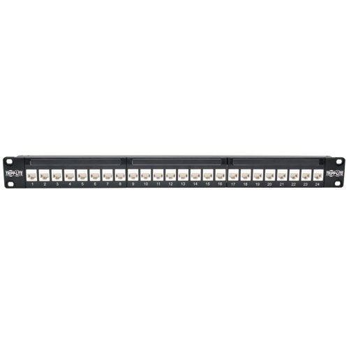 Tripp Lite 24 Port Rackmount Cat6a Feedthrough Patch Panel RJ45 Ethernet 1U (N254-024-6A), Black 24-Port Cat6a