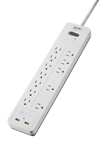 APC 12-Outlet Surge Protector Power Strip with USB Charging Ports, 2160 Joules, SurgeArrest Home/Office (PH12U2W) 12 Outlet OL + USB Charging White