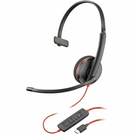 HP Poly Blackwire 3210 Headset - Mono - USB Type C - Wired - 32 Ohm - 20 Hz - 20 kHz - On-Ear, Over-The-Head - Monaural - Ear-Cup - 5.28 ft Cable - Noise Cancelling Microphone