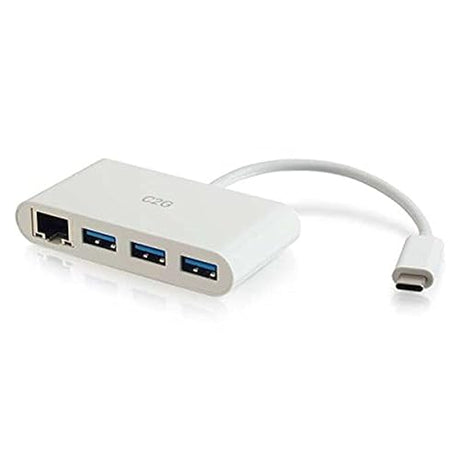 C2G USB Adapter, USB Hub, Ethernet Adapter with Power, 3 Port, White, Cables to Go 29746 White 3-Port