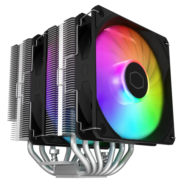 Cooler Master Hyper 620S Dual Tower CPU Air Cooler, ARGB Sync, 120mm PWM Fan, 6 Copper Direct Contact Heat Pipes, 154.9mm Tall, Brackets AMD Ryzen AM5/AM4, Intel LGA 1851/1700/1200 (RR-D6NA-17PA-R1)
