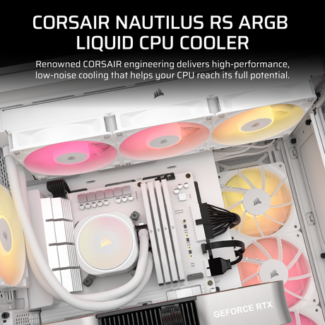 CORSAIR NAUTILUS 360 RS ARGB Liquid CPU Cooler – White – RS120 ARGB Fans – Fits Intel®  LGA 1851, AMD® AM5/AM4 – Simple Daisy-Chain Connections - Direct Motherboard  Connection