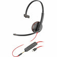 HP 8M3X9AA-ABA Monaural Headset Plus USB-C & A Adapter TAA, Black