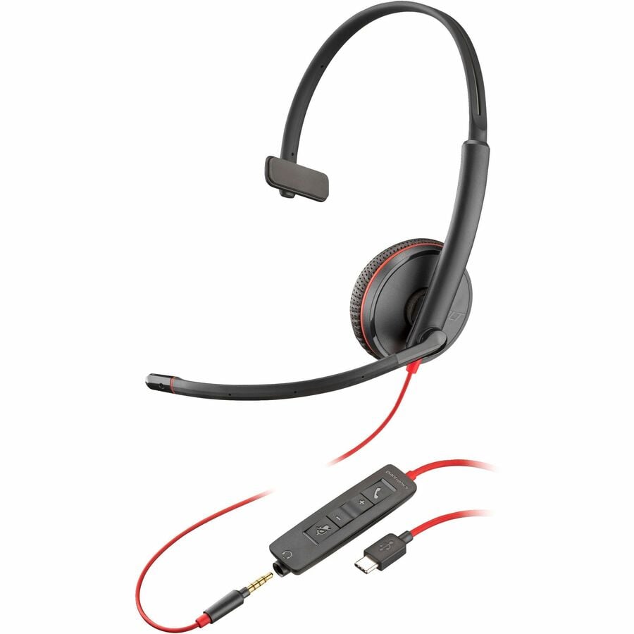 HP 8M3X9AA-ABA Monaural Headset Plus USB-C & A Adapter TAA, Black