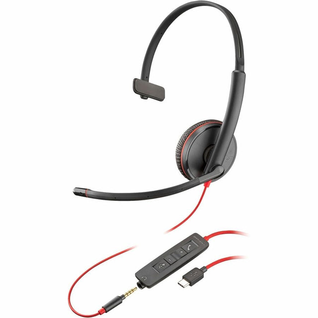 HP 8M3X9AA-ABA Monaural Headset Plus USB-C & A Adapter TAA, Black