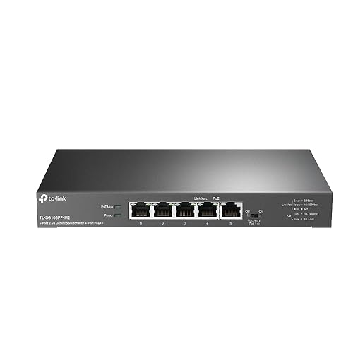 TP-Link 5-Port 2.5G Desktop Switch with 4-Port PoE++ (TL-SG105PP-M2) - Five 2.5G Ports, 802.3bt 60W, PoE Auto Recovery, Durable Metal Casing,Plug and Play