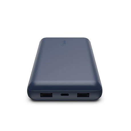 Belkin USB-C Portable Charger 20, 000 mAh, 20k Power Bank with USB-C Input Output Port and 2 USB-A Ports with Included USB-C to USB-A Cable & 24W Dual Port USB Wall Charger Blue Charger + Charger 24W