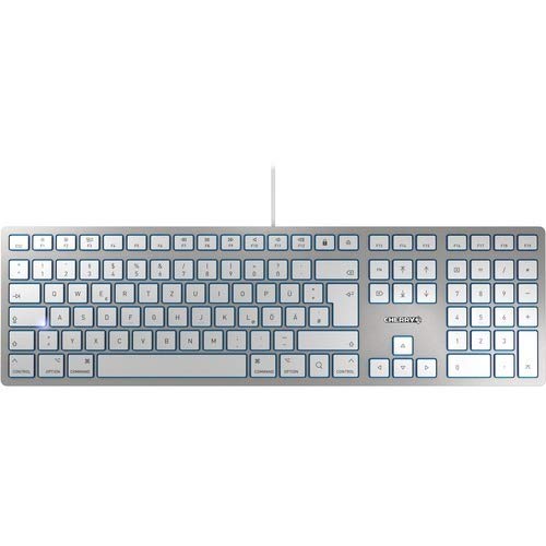 Cherry KC 6000 Slim Keyboard - Cable Connectivity - USB Interface - English (US) - Mac OS - Scissors Keyswitch - Silver, White - TAA Compliance