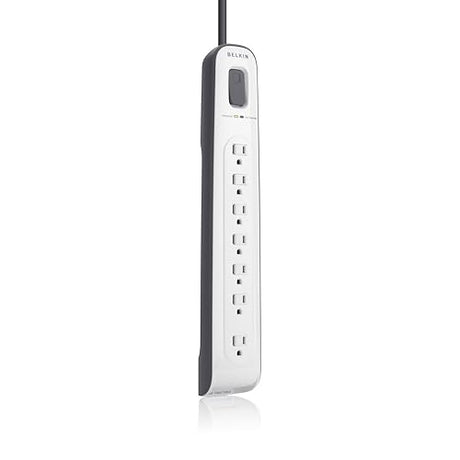 Belkin 7-Outlet AV Power Strip Surge Protector with 12-Foot Power Cord and Telephone Protection, 2000 Joules (BV107200-12),White 7-Outlet White