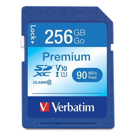 Verbatim 256GB Premium SDXC Memory Card, UHS-I V10 U1 Class 10, 90 MB/s Read, Lifetime Warranty