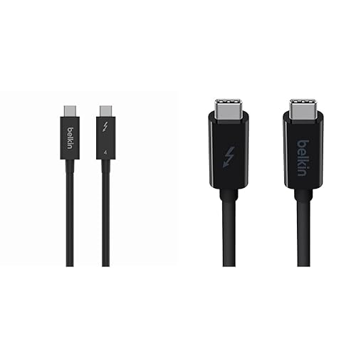 Belkin Thunderbolt 4 Cable (2M, 6.6ft Power Cable) & Thunderbolt 3 USB C to USB C 3.3ft/1M Long Data Transfer Power Cable (Black) 2M Cable Length + Cable, 3 Feet