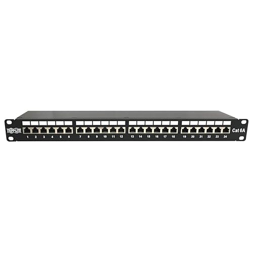 Tripp Lite 24-Port Cat6a Shielded Patch Panel, RJ45, 10 Gbps, STP, 110 Punch Down, 1U Rackmount Standard 19-inch, TAA Compliant, (N252-024-6A-SH)