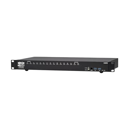 Tripp Lite 16-Port 4K HDMI KVM Switch, 2 USB 3.2 Peripheral Sharing for Keyboard & Mouse, 4K @ 60 Hz - Windows, Mac and Linux Compatible - 1U Rack-Mount, 3-Year Warranty (B024-H4U16) HDMI 16-Ports