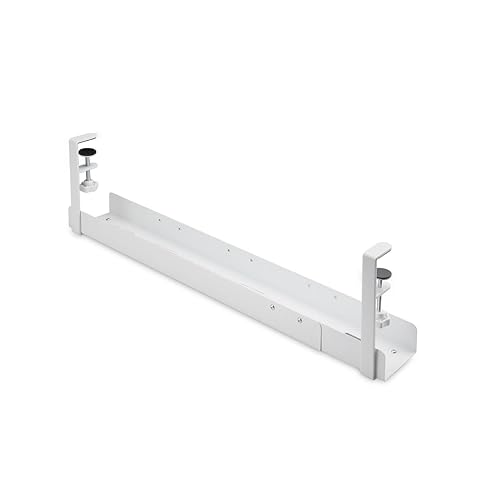 StarTech.com Under Desk Cable Management Tray, Length Adjustable, Clamp-On Installation, No Drilling Required, White White Adjustable Width