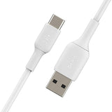 Belkin BoostCharge USB-C Cable (1M/3.3ft), USB-C to USB-A Cable, USB Type-C Cable for iPhone 15 Series, Samsung Galaxy S23, S23+, Note20, Pixel 6, Pixel 7, iPad Pro, Nintendo Switch, and More - White PVC 3.3 ft White