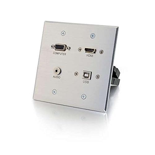 C2G 39703 HDMI, VGA, 3.5MM and USB Pass Through Double Gang Wall Plate, Aluminum HDMI USB Double Gang Wall Plate Silver