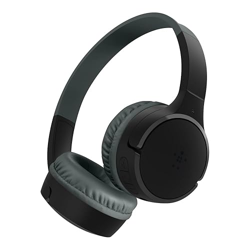 Belkin SoundForm Children's Mini Wireless Headphones with Built-in Microphone and Fun Sticker 30 Hours Playback - Study Holidays on Ear Headphones for iPhone, iPad, Galaxy, Black