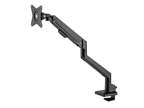 Monoprice Low Profile Single Monitor Gas Spring Desk Mount - Up to 32in/19.8 lbs Screens, Detachable VESA 100x100/75x75 Plate, 180 Degree Wall Stop, Topside Installation