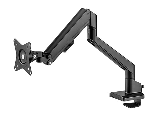 Monoprice Low Profile Single Monitor Gas Spring Desk Mount - Up to 32in/19.8 lbs Screens, Detachable VESA 100x100/75x75 Plate, 180 Degree Wall Stop, Topside Installation