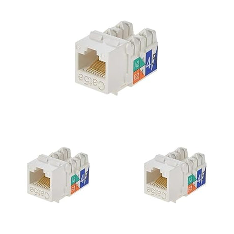 Monoprice Cat5E Punch Down Keystone Jack - Supports 22-24AWG Solid Wire, White (Pack of 3) White 1 Count (Pack of 3)