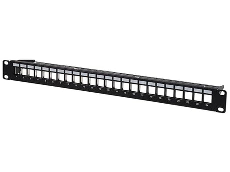Monoprice 24-Port Blank Keystone Shielded Network Patch Panel, 1U, UL Listed, with Wire Support Bar (TAA), Black