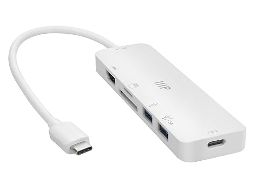 Monoprice 6-in-1 USB-C Multiport 4K HDMI Adapter, 4K@60Hz HDMI, Card Readers, 100W PD, Compatible with MacBook Pro/Air 2020, Galaxy S21, iPad Pro 2020