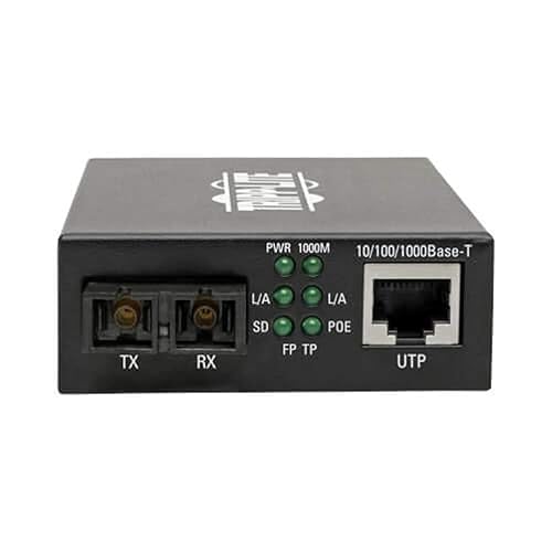 Tripp Lite Singlemode Fiber Media Converter, Fiber to Ethernet Converter, Gigabit, POE+, 10/100/1000 SC, 1310 nm, 20 km (N785-P01-SC-SM1) Singlemode 20 km (12.4 mi) SC / Singlemode
