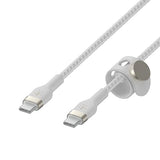 Belkin BoostCharge Pro Flex Braided USB-C to USB-C Charger Cable (2M/6.6FT), USB-IF Certified Power Delivery PD Fast Charging Cable for iPhone 15 Series, MacBook Pro, iPad Pro, Galaxy S23, S22 - White 6.6 ft Cable White