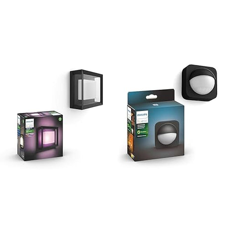 Philips Hue White and Color Ambiance Econic Square Outdoor Wall and Ceiling Light Fixture - 1 Pack & Outdoor Motion Sensor - 1 Pack - Turns Lights On When Motion is Detected - Weatherproof 1 Count (Pack of 1) Econic Square Light Fixture + Sensor