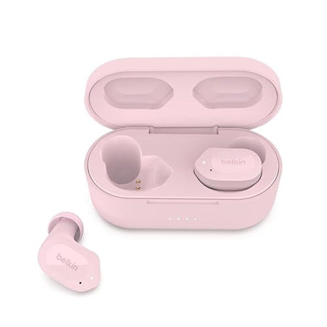 Belkin Wireless Earbuds, SoundForm Play True Wireless Earphones with USB C Quick Charge, IPX5 Sweat and Water Resistant, 38 Hour Play Time for iPhone, Galaxy, Pixel and More - Pink