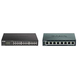D-Link Ethernet Switch, 24 Port Gigabit Easy Smart Managed Network Internet Desktop or Rack Mountable (DGS-1100-24V2), Black & 8-Port Gigabit Smart Managed Desktop Switch
