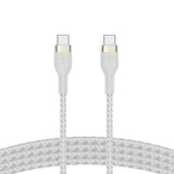 Belkin BoostCharge Pro Flex Braided USB-C to USB-C Charger Cable (2M/6.6FT), USB-IF Certified Power Delivery PD Fast Charging Cable for iPhone 15 Series, MacBook Pro, iPad Pro, Galaxy S23, S22 - White 6.6 ft Cable White