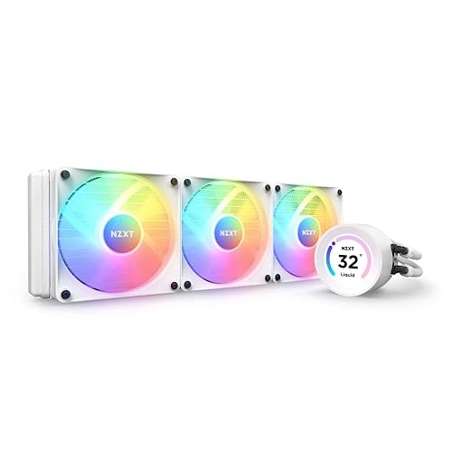 NZXT Kraken Elite RGB 360 - RL-KR36E-W1 - 360mm AIO CPU Liquid Cooler - Customizable 2.36" LCD Display for Images, Performance Metrics - High-Performance Pump - 3 x F120 RGB Core Fans - White White 360mm Radiator Kraken Elite RGB