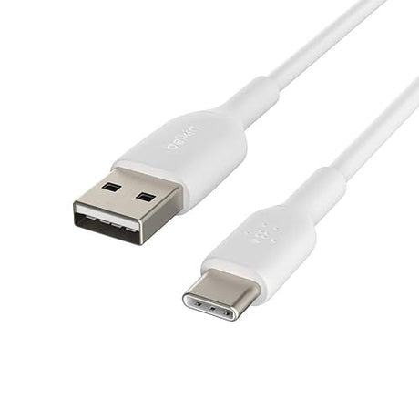 Belkin BoostCharge USB-C Cable (1M/3.3ft), USB-C to USB-A Cable, USB Type-C Cable for iPhone 15 Series, Samsung Galaxy S23, S23+, Note20, Pixel 6, Pixel 7, iPad Pro, Nintendo Switch, and More - White PVC 3.3 ft White