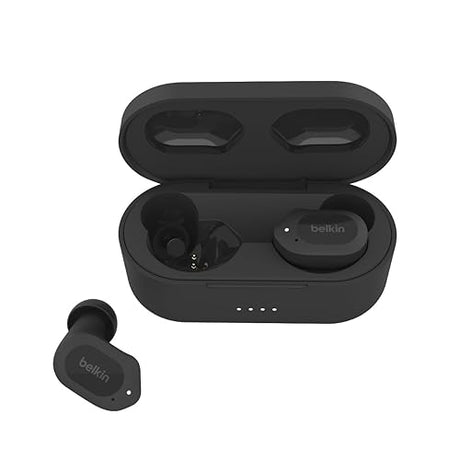 Belkin Wireless Earbuds, SoundForm Play True Wireless Earphones with USB C Quick Charge, IPX5 Sweat and Water Resistant, 38 Hour Play Time for iPhone, Galaxy, Pixel and More - Black